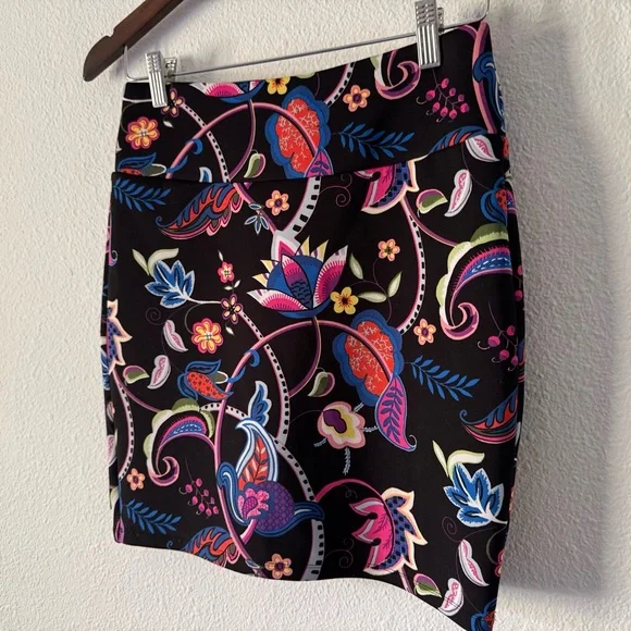 Vibrant Carmen Marc Valvo Floral Paisley Print Stretch Pencil Skirt Small Boho - Picture 2 of 10